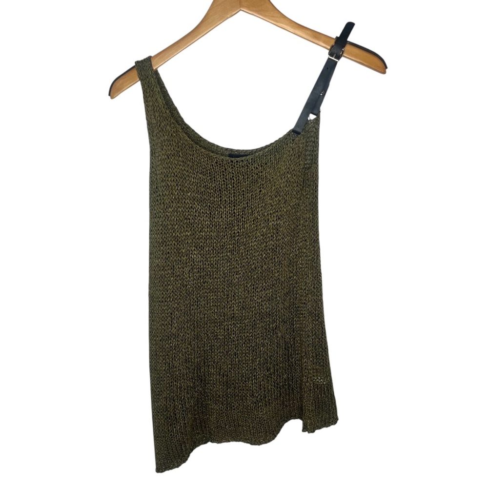 Network Green Knit Tank Top Black Leather Buckle Size XS